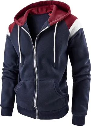 TUQIDEWU Zip Up Hoodie Men, Hoodies for Men Pullover Mens Casual Hoodies Sport Sweatshirt Color Block Jacket Coat with Pocket