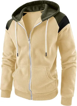 TUQIDEWU Zip Up Hoodie Men, Hoodies for Men Pullover Mens Casual Hoodies Sport Sweatshirt Color Block Jacket Coat with Pocket