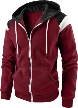 TUQIDEWU Zip Up Hoodie Men, Hoodies for Men Pullover Mens Casual Hoodies Sport Sweatshirt Color Block Jacket Coat with Pocket
