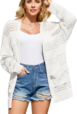 V FOR CITY Women's Cardigans Lightweight Summer Crochet Oversized Long Sleeved Open Front Knit Sweater Trendy