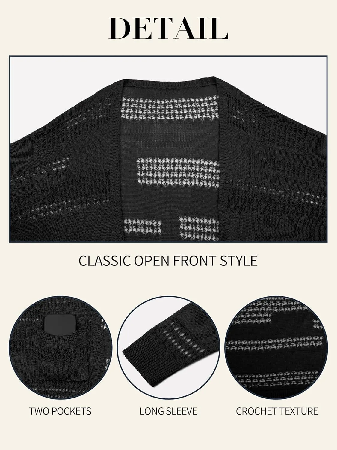 V FOR CITY Women's Cardigans Lightweight Summer Crochet Oversized Long Sleeved Open Front Knit Sweater Trendy