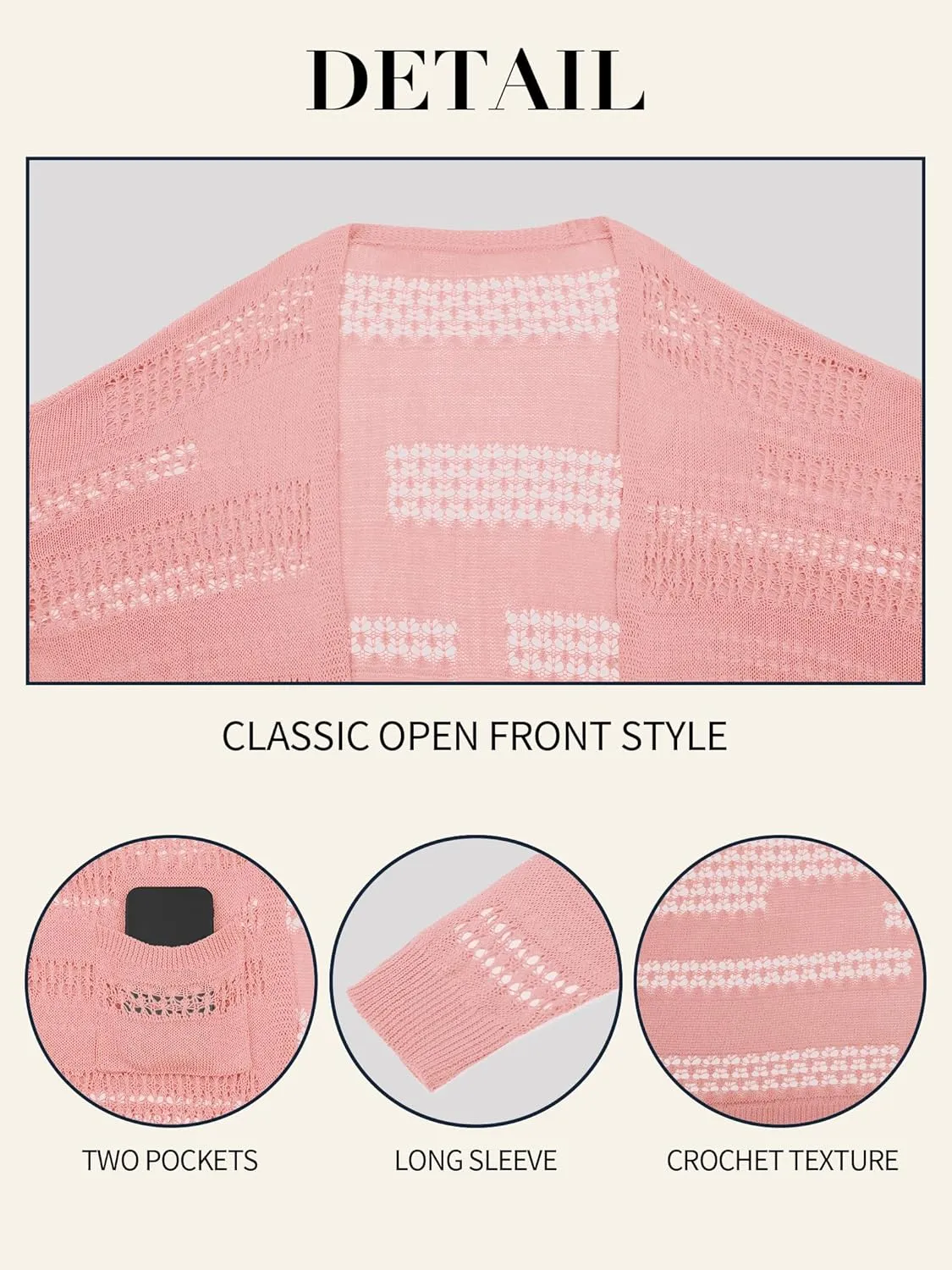 V FOR CITY Women's Cardigans Lightweight Summer Crochet Oversized Long Sleeved Open Front Knit Sweater Trendy