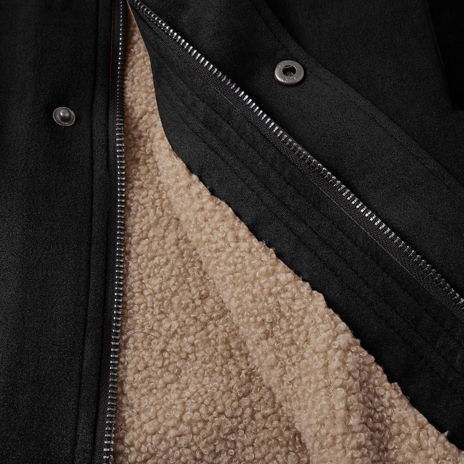 Vintage Suede Jackets for Men Sherpa Collar Faux Leather Trench Coats Zip Up Motorcycle Biker Winter Jacket Outerwear