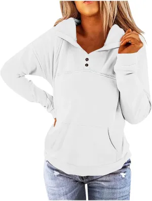 Women Fall Winter Sweatshirts Solid Color Hoodies with Kangaroo Pockets Loose Fit Long Sleeve Tops Pullover Blouse