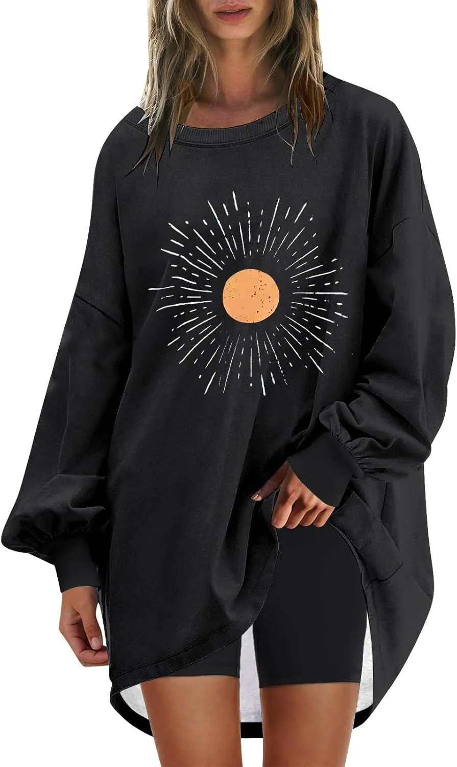 Women Oversized Striped Crewneck Sweatshirt Women's Large Round Neck Sports Oversize Lantern Sleeve Pullover