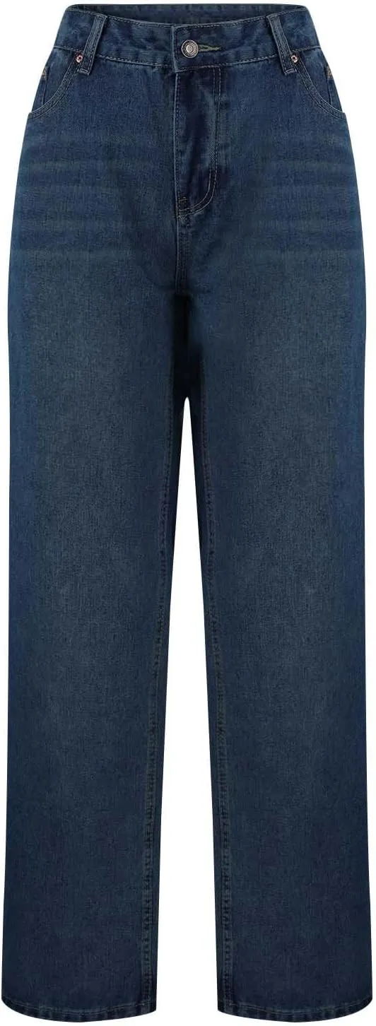 Women Y2k Low Rise Baggy Jeans Loose Fit Casual Straight Wide Leg Jeans Trendy Stretch Long Denim Pants