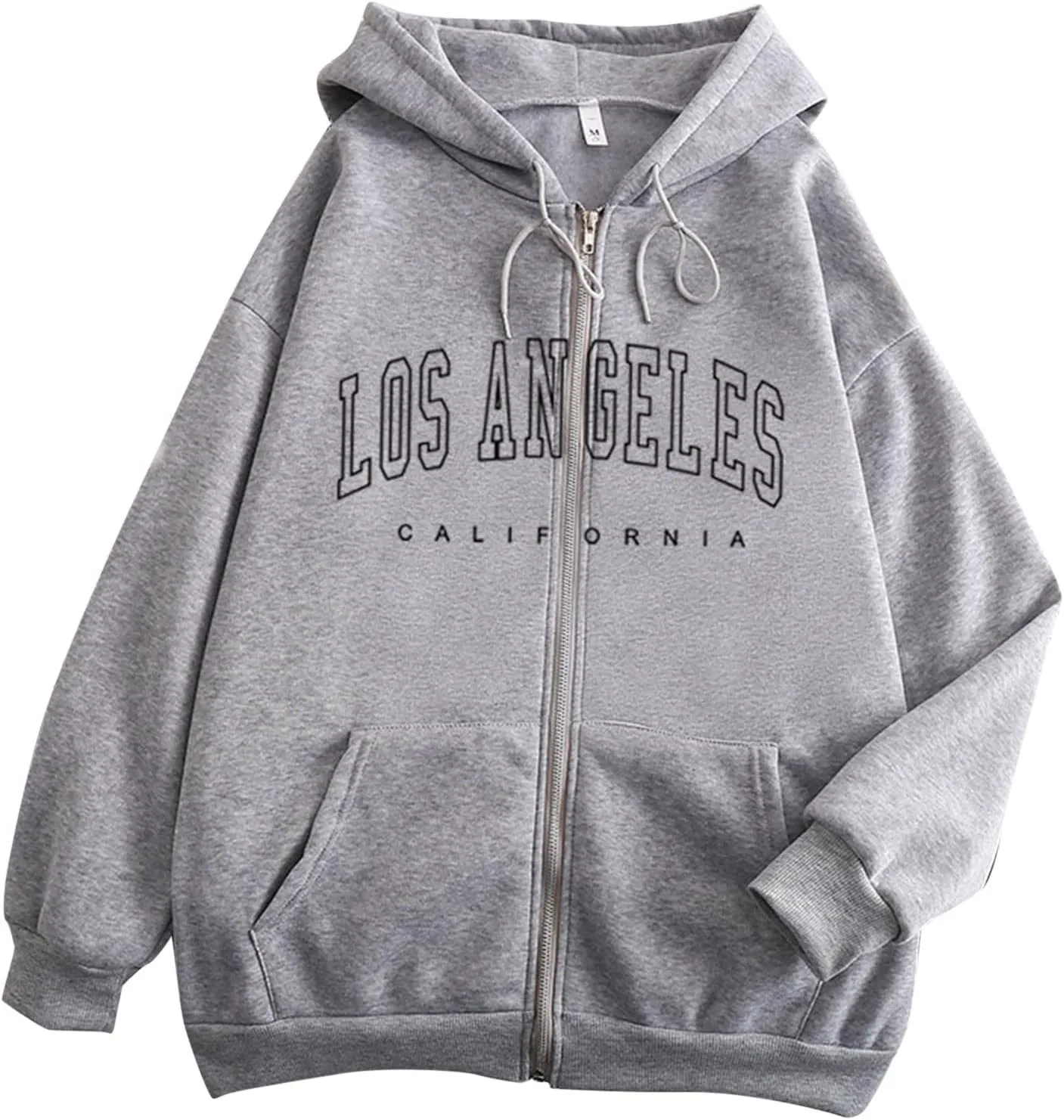 Women Zip up Hoodie Y2k Letter Print Graphic Oversized Hooded Sweatshirt Fall Drawstring Jacket Coats