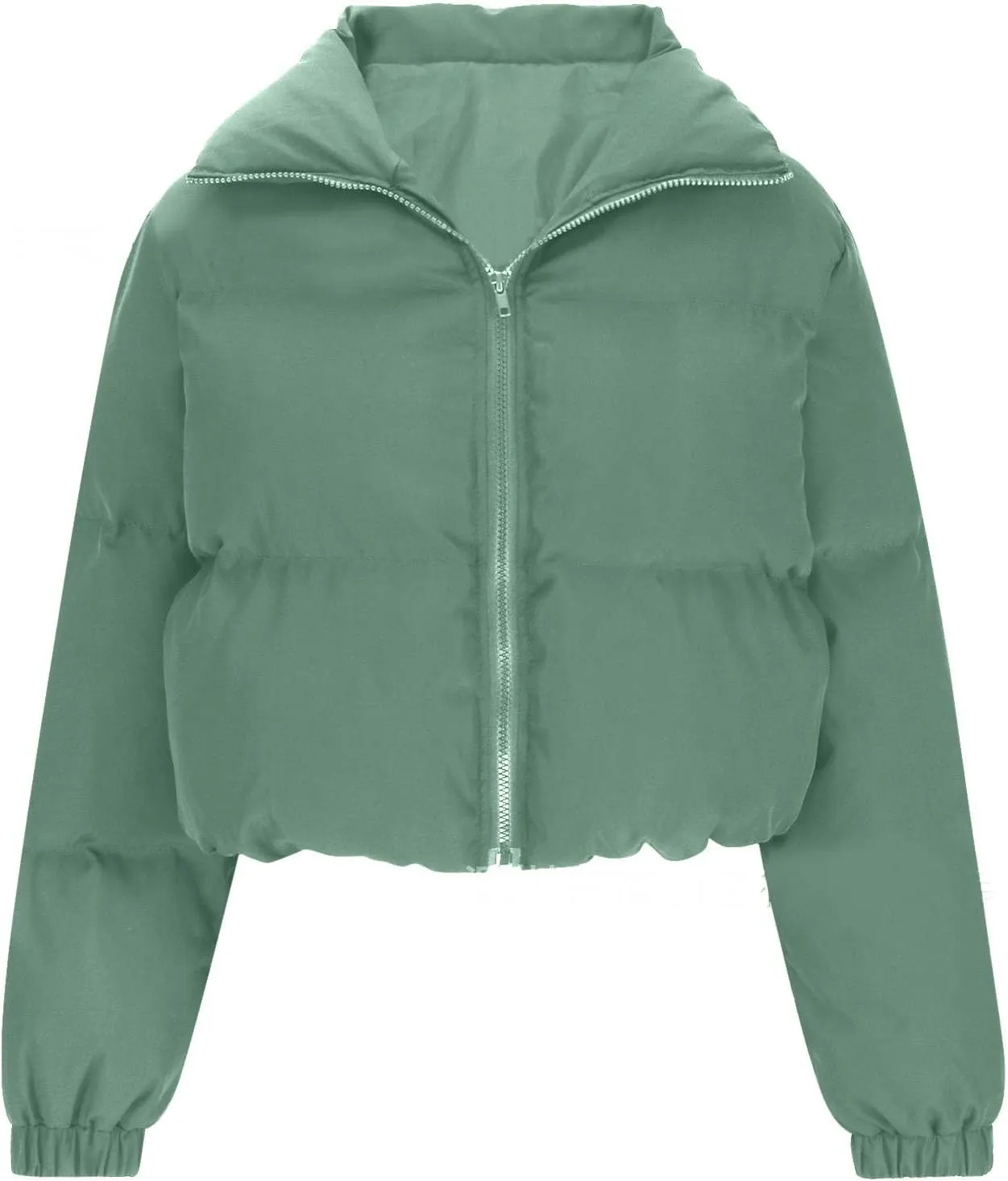 Women's 2024 Winter Long Sleeve Zip Cropped Puffer Jacket Parkas Pockets Baggy Short Down Coats Warm Quilted Jacket