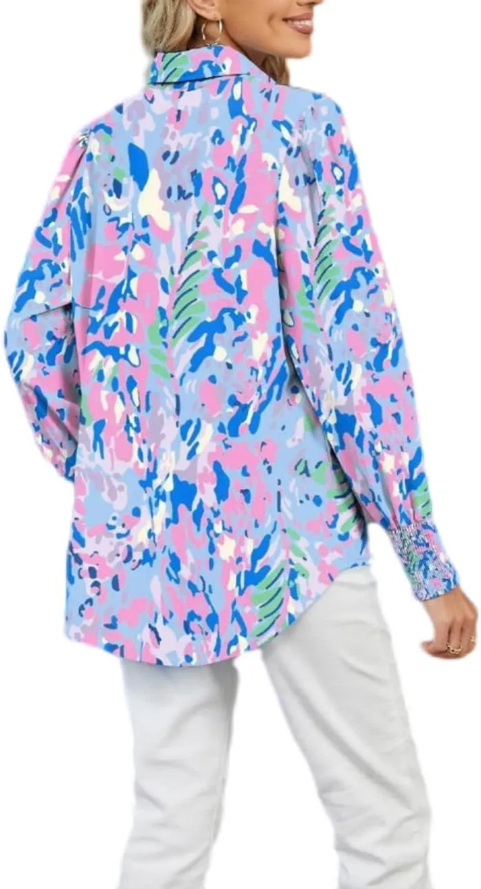 Women's Boho Stylish Blouse, 2025 Autumn and Winter Lapel Long Sleeve Loose Printed Shirts for Women