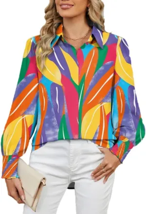Women's Boho Stylish Blouse, 2025 Autumn and Winter Lapel Long Sleeve Loose Printed Shirts for Women