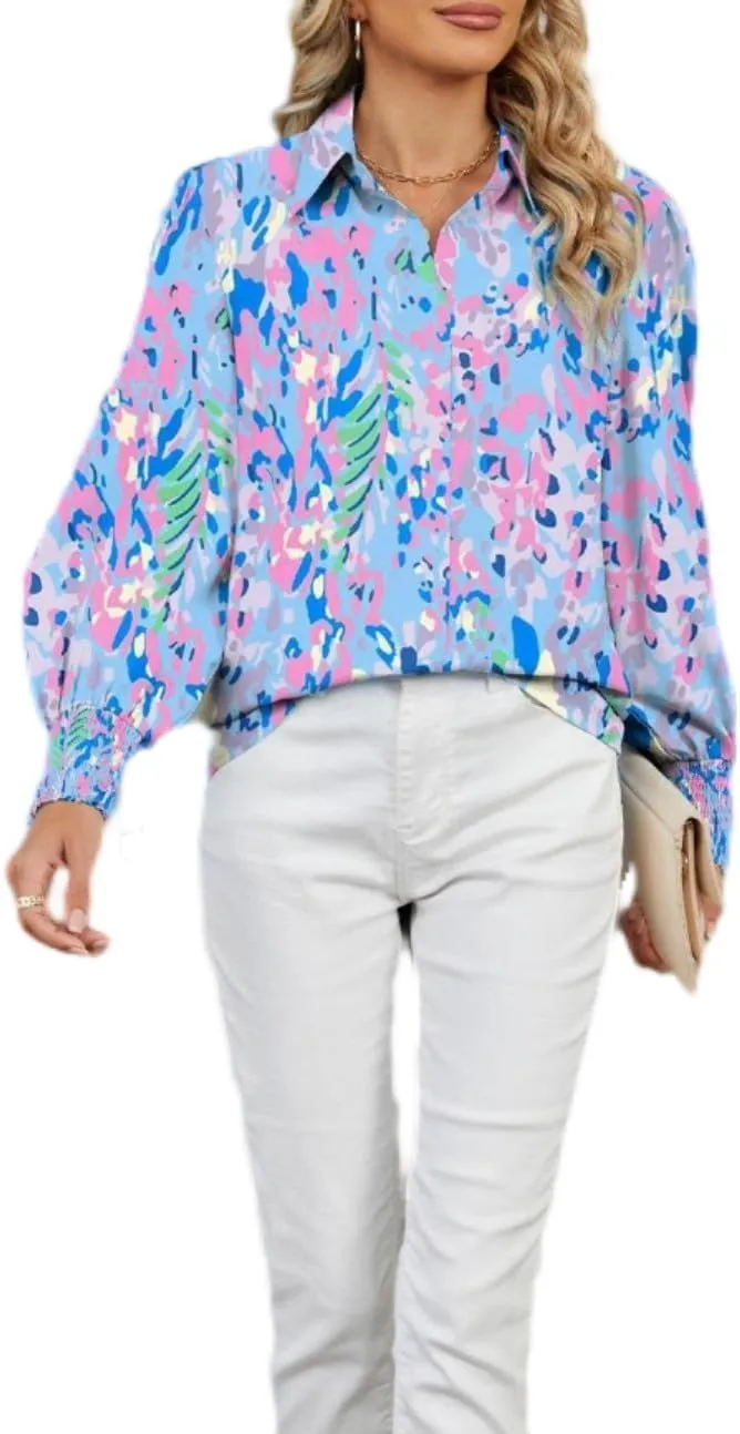 Women's Boho Stylish Blouse, 2025 Autumn and Winter Lapel Long Sleeve Loose Printed Shirts for Women