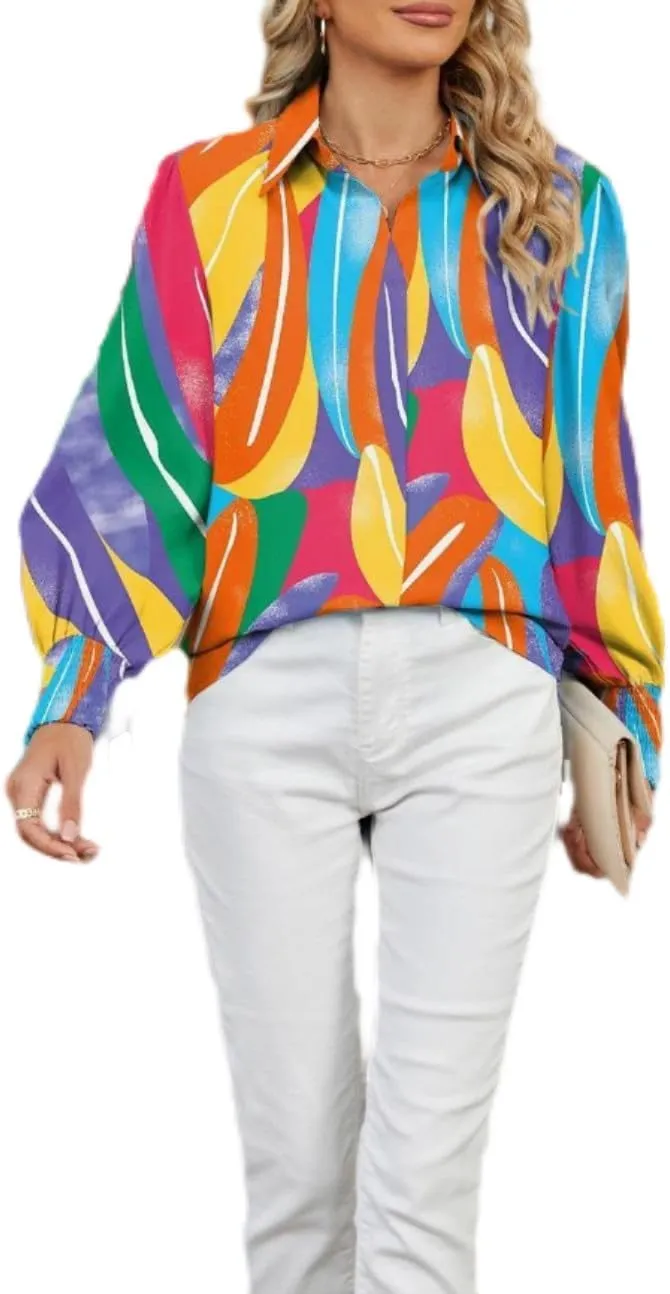 Women's Boho Stylish Blouse, 2025 Autumn and Winter Lapel Long Sleeve Loose Printed Shirts for Women