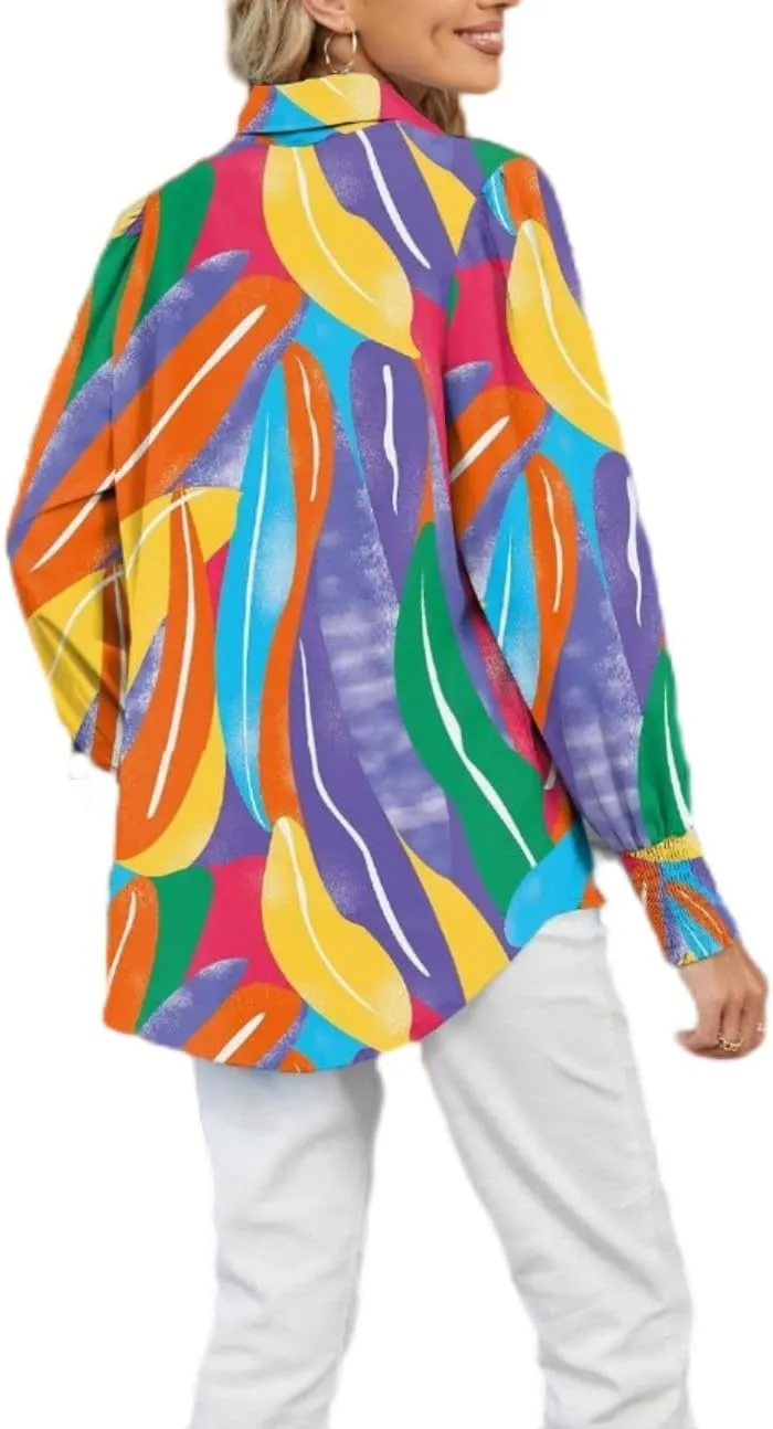 Women's Boho Stylish Blouse, 2025 Autumn and Winter Lapel Long Sleeve Loose Printed Shirts for Women