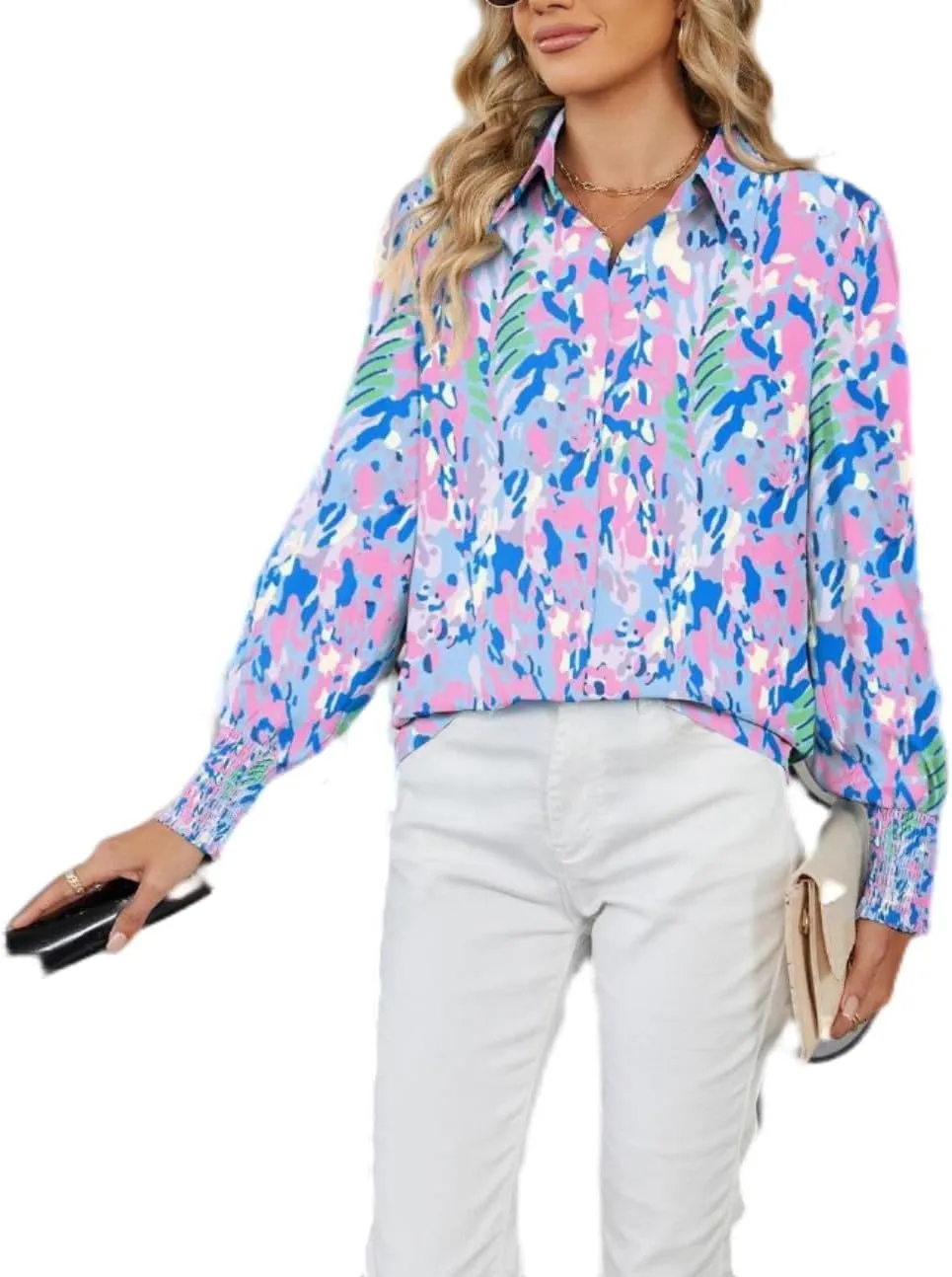 Women's Boho Stylish Blouse, 2025 Autumn and Winter Lapel Long Sleeve Loose Printed Shirts for Women
