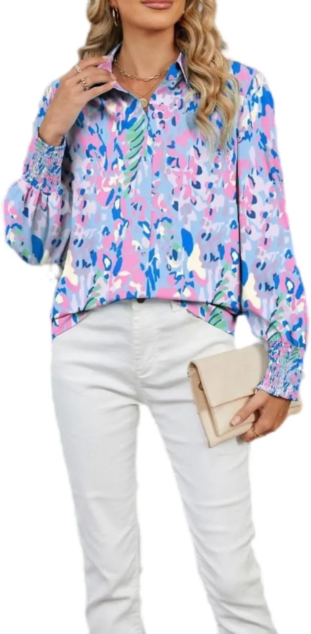 Women's Boho Stylish Blouse, 2025 Autumn and Winter Lapel Long Sleeve Loose Printed Shirts for Women