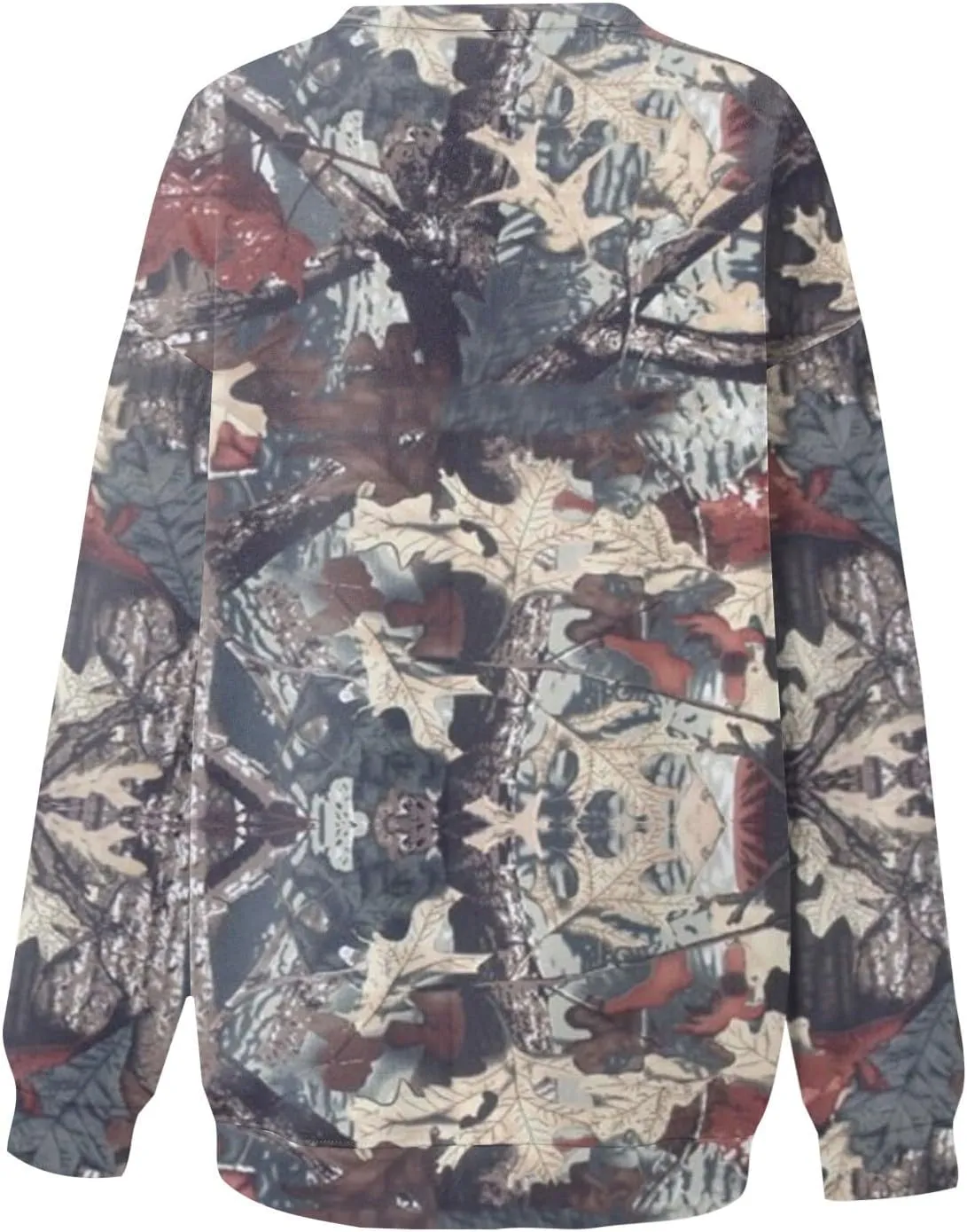 Women's Camo Sweatshirt Maple-Leaf Print Oversized Sweatshirt Fleece Crewneck Shirts Casual Fall Pullover Tops