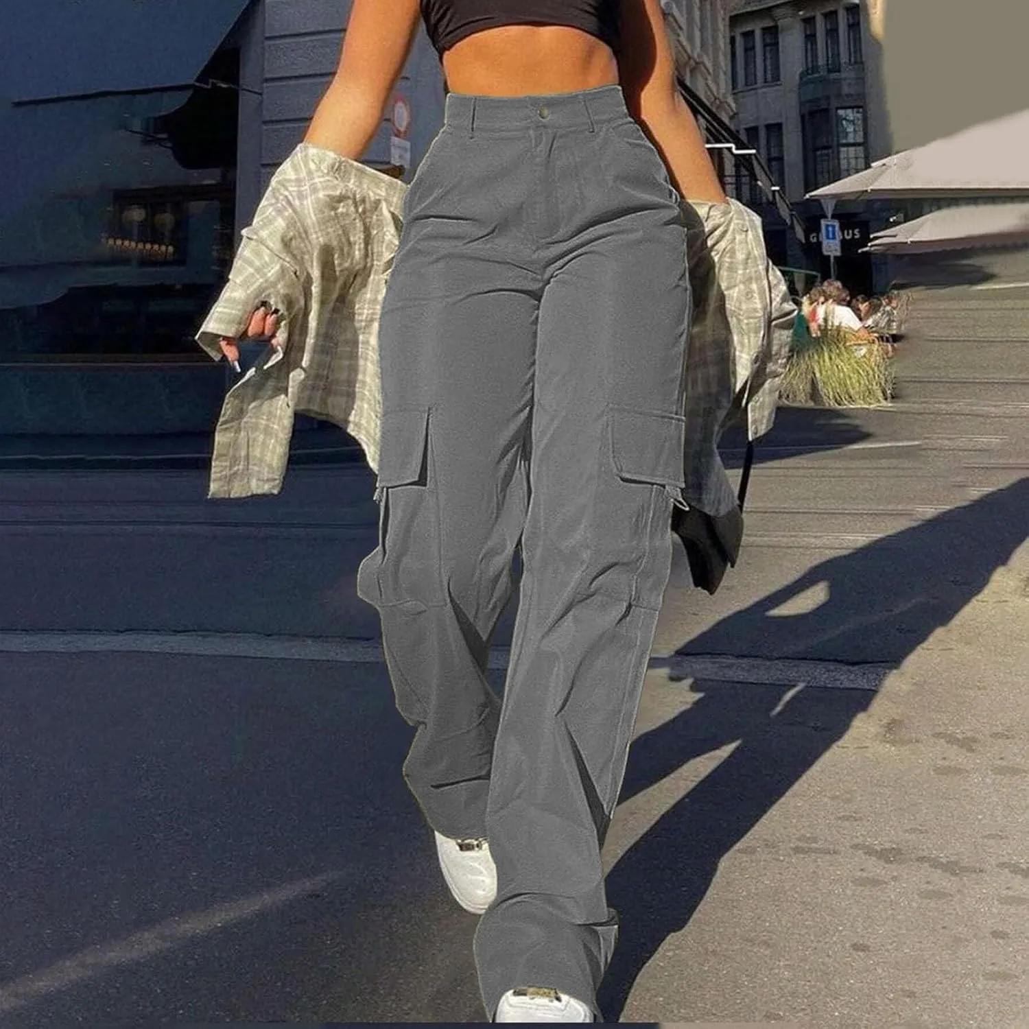 Womens Cargo Pants with Pockets Casual Fleece Baggy Sweatpants High Waisted Joggers Leggings for Women