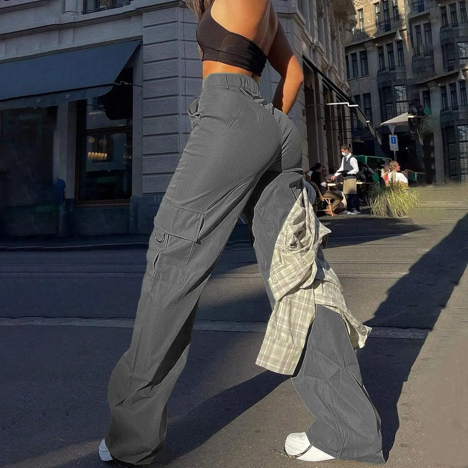 Womens Cargo Pants with Pockets Casual Fleece Baggy Sweatpants High Waisted Joggers Leggings for Women