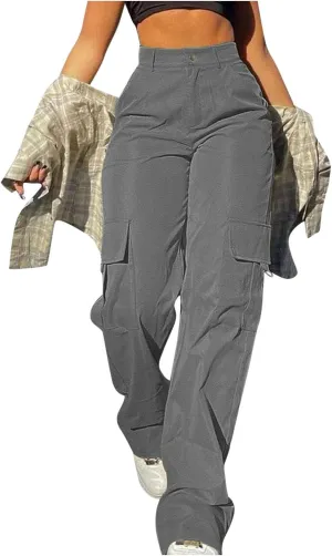 Womens Cargo Pants with Pockets Casual Fleece Baggy Sweatpants High Waisted Joggers Leggings for Women