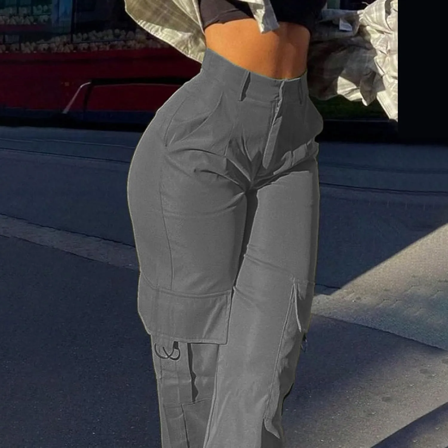 Womens Cargo Pants with Pockets Casual Fleece Baggy Sweatpants High Waisted Joggers Leggings for Women