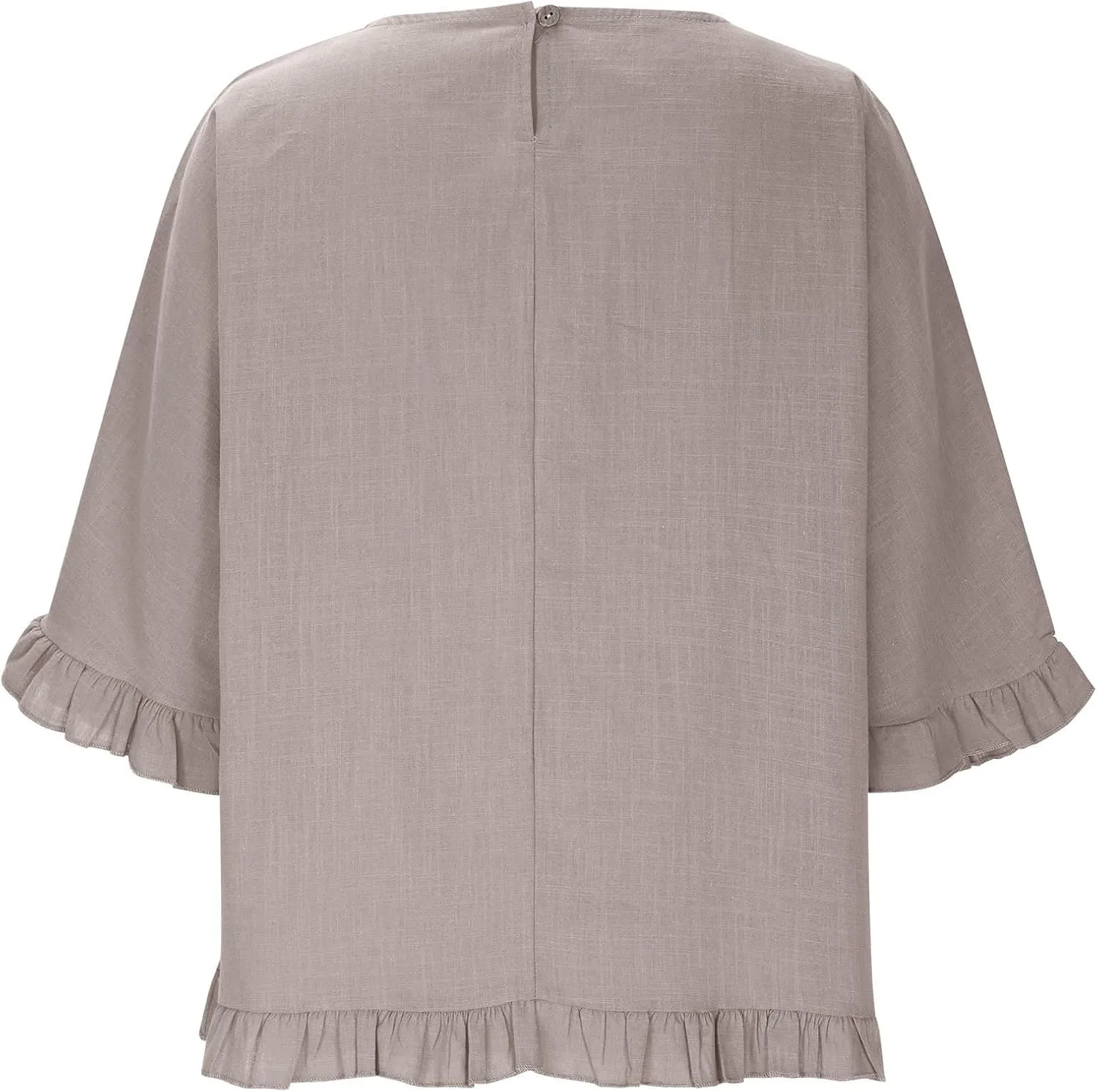 Women's Cotton Linen Blouse Ruffle Pleated Hem Tops Loose Casual Half Sleeve Round Neck Basic Tee Shirts