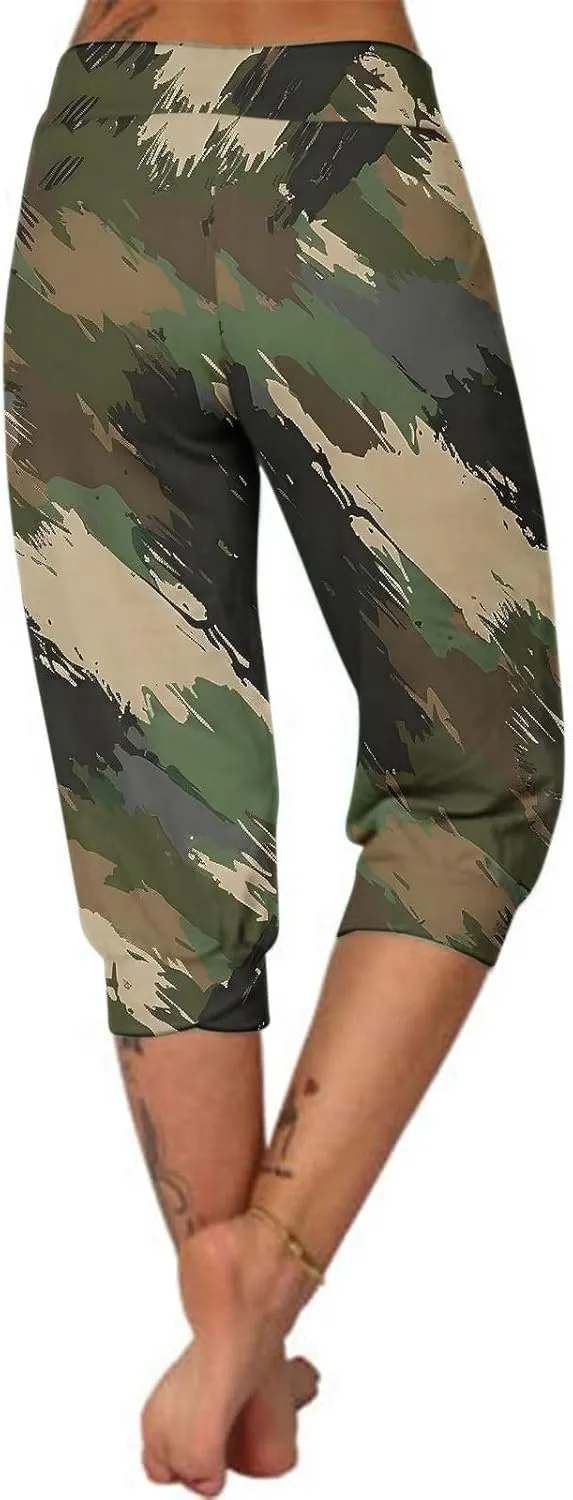 Womens Cropped Capris Cargo Joggers Pants Stretch Camouflage Sweatpants Workout Athletic Yoga Pants Summer Trousers