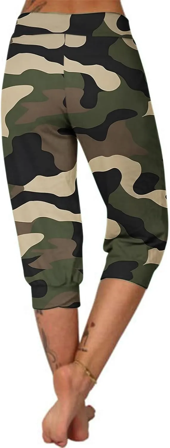 Womens Cropped Capris Cargo Joggers Pants Stretch Camouflage Sweatpants Workout Athletic Yoga Pants Summer Trousers