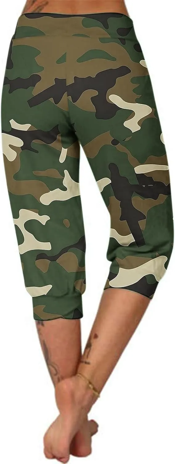 Womens Cropped Capris Cargo Joggers Pants Stretch Camouflage Sweatpants Workout Athletic Yoga Pants Summer Trousers