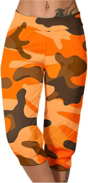 Womens Cropped Capris Cargo Joggers Pants Stretch Camouflage Sweatpants Workout Athletic Yoga Pants Summer Trousers