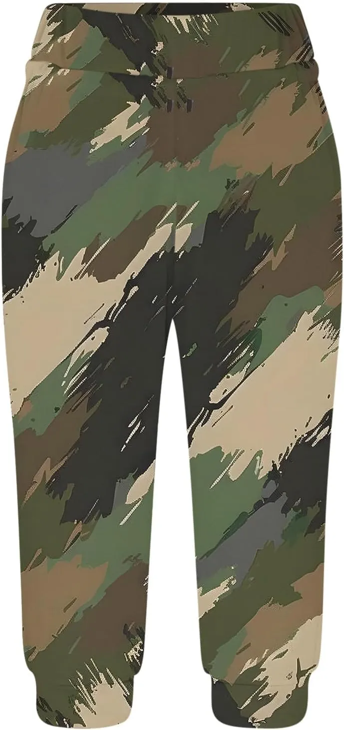 Womens Cropped Capris Cargo Joggers Pants Stretch Camouflage Sweatpants Workout Athletic Yoga Pants Summer Trousers