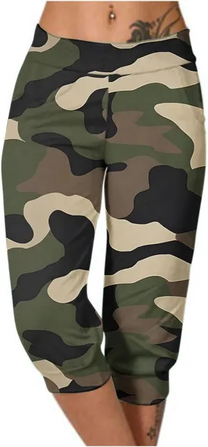 Womens Cropped Capris Cargo Joggers Pants Stretch Camouflage Sweatpants Workout Athletic Yoga Pants Summer Trousers