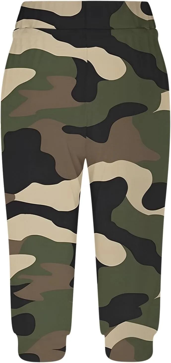 Womens Cropped Capris Cargo Joggers Pants Stretch Camouflage Sweatpants Workout Athletic Yoga Pants Summer Trousers