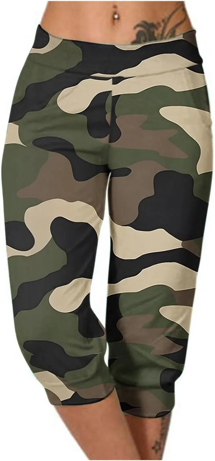 Womens Cropped Capris Cargo Joggers Pants Stretch Camouflage Sweatpants Workout Athletic Yoga Pants Summer Trousers