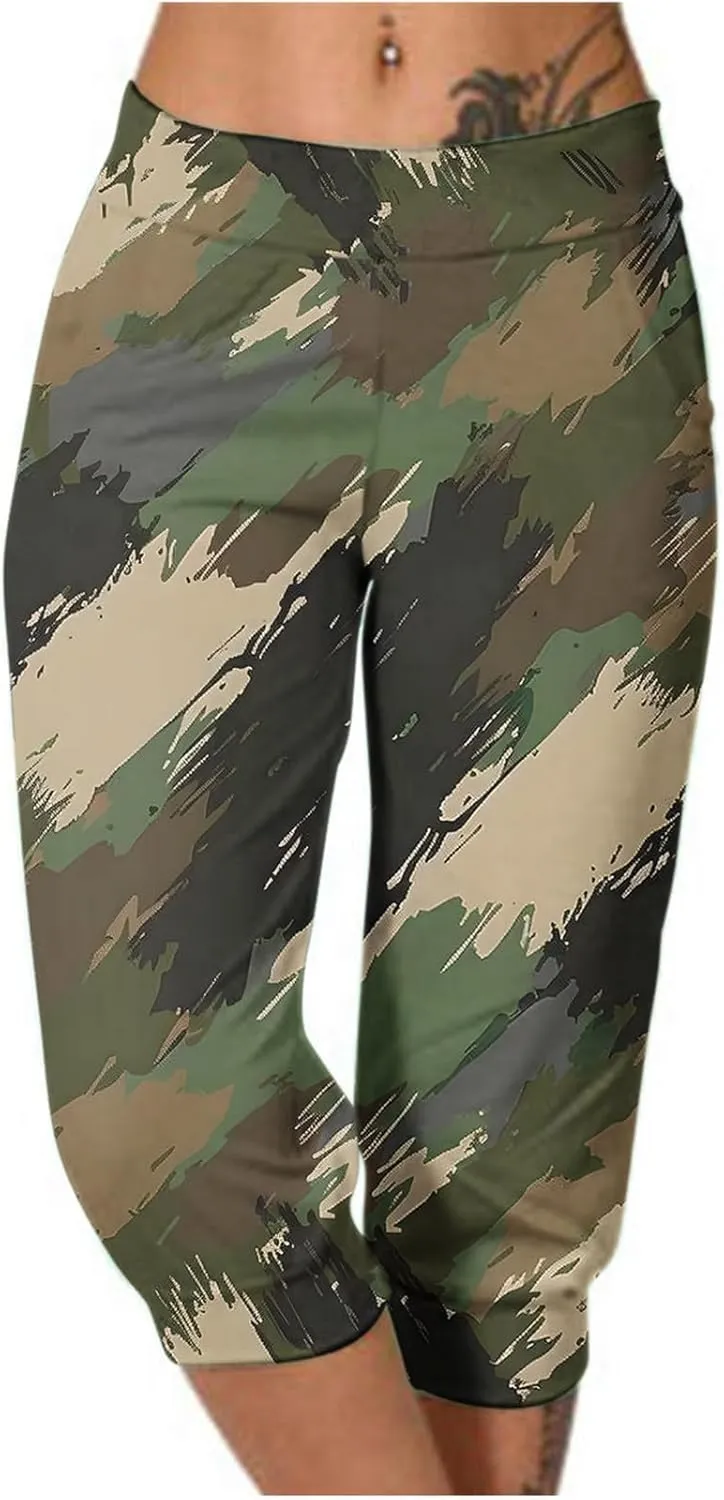 Womens Cropped Capris Cargo Joggers Pants Stretch Camouflage Sweatpants Workout Athletic Yoga Pants Summer Trousers
