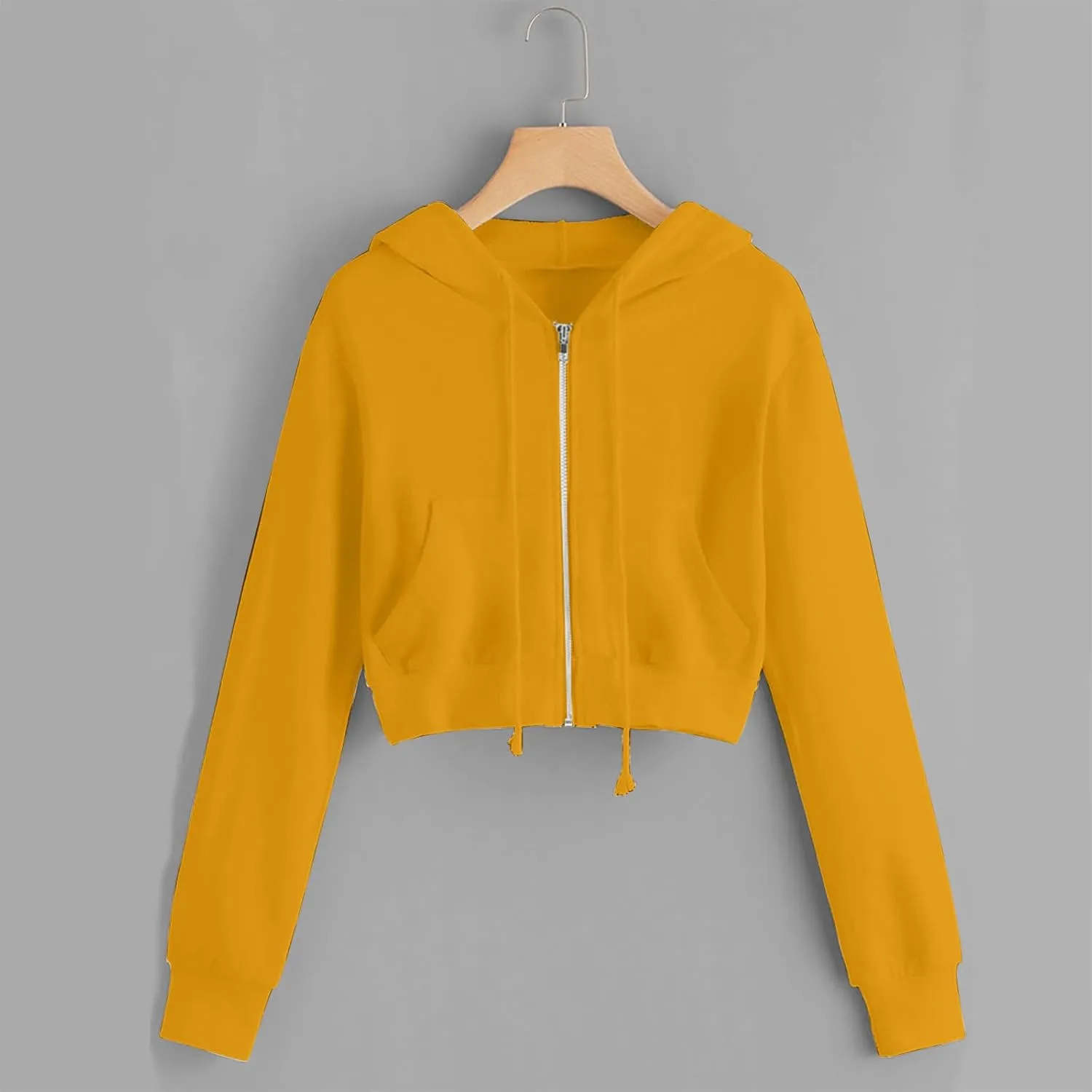 Womens Cropped Zip Up Hoodies Long Sleeve Sweatshirt Jacket with Hood Trendy Y2K Crop Tops Teen Girls Clothes 2024
