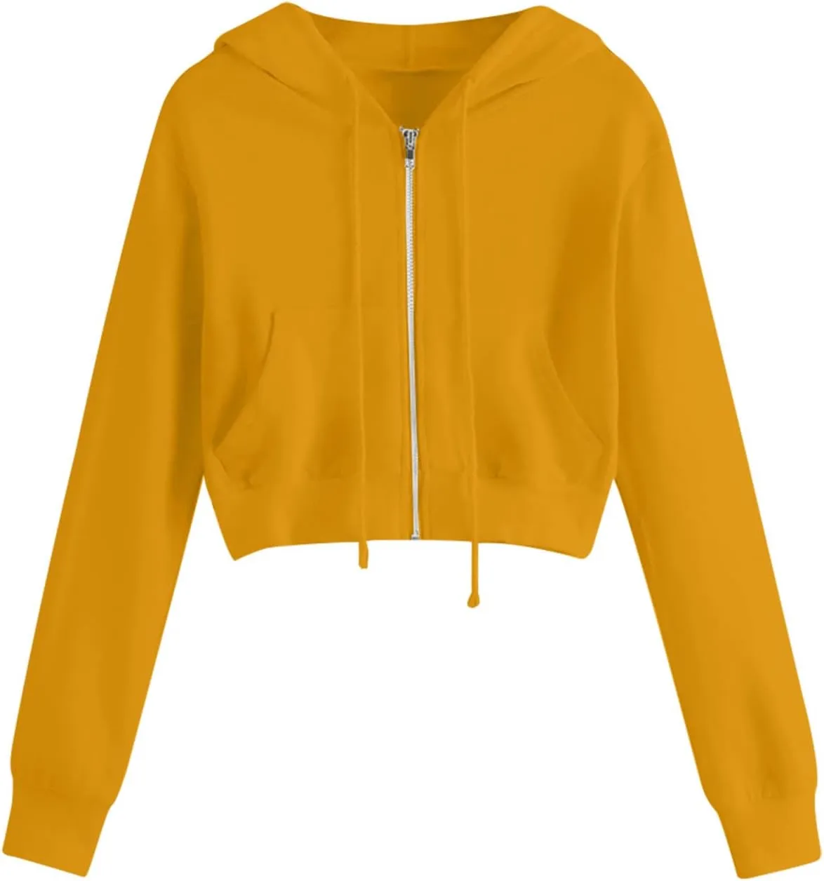 Womens Cropped Zip Up Hoodies Long Sleeve Sweatshirt Jacket with Hood Trendy Y2K Crop Tops Teen Girls Clothes 2024
