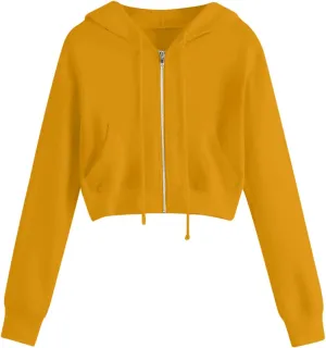 Womens Cropped Zip Up Hoodies Long Sleeve Sweatshirt Jacket with Hood Trendy Y2K Crop Tops Teen Girls Clothes 2024
