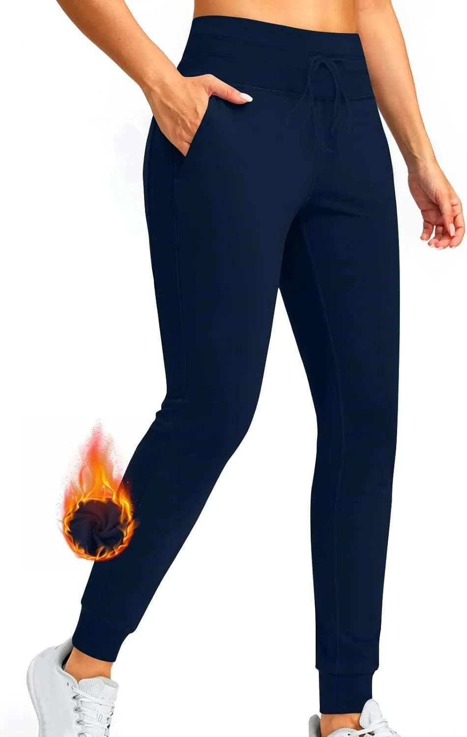 Women's Fleece Lined Joggers Drawstring High Waisted Sweatpants Winter Warm Thermal Running Pant with Pocket