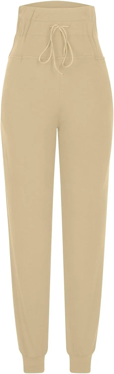 Women's Fleece Lined Joggers Drawstring High Waisted Sweatpants Winter Warm Thermal Running Pant with Pocket