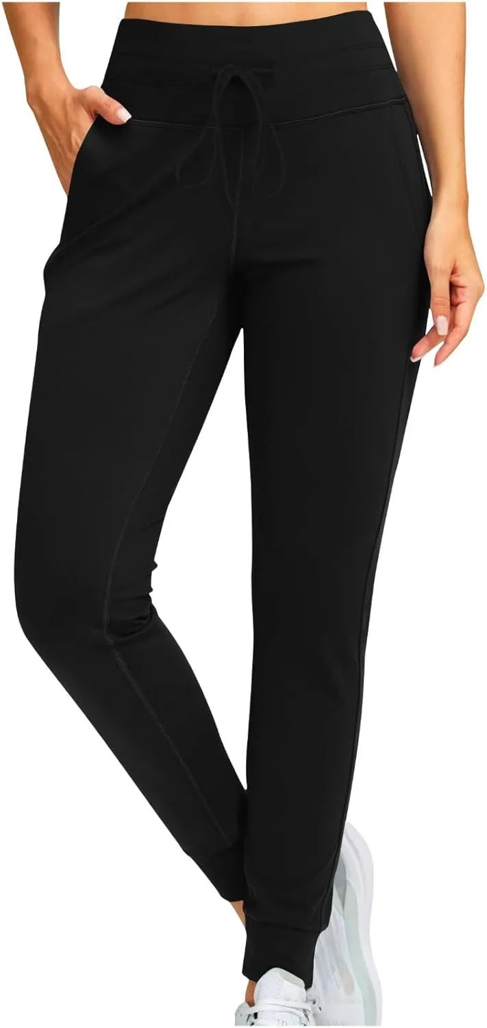 Womens Fleece Lined Joggers High Waisted Slim Fit Winter Warm Sweatpants Drawstring Yoga Hiking Pants with Pockets