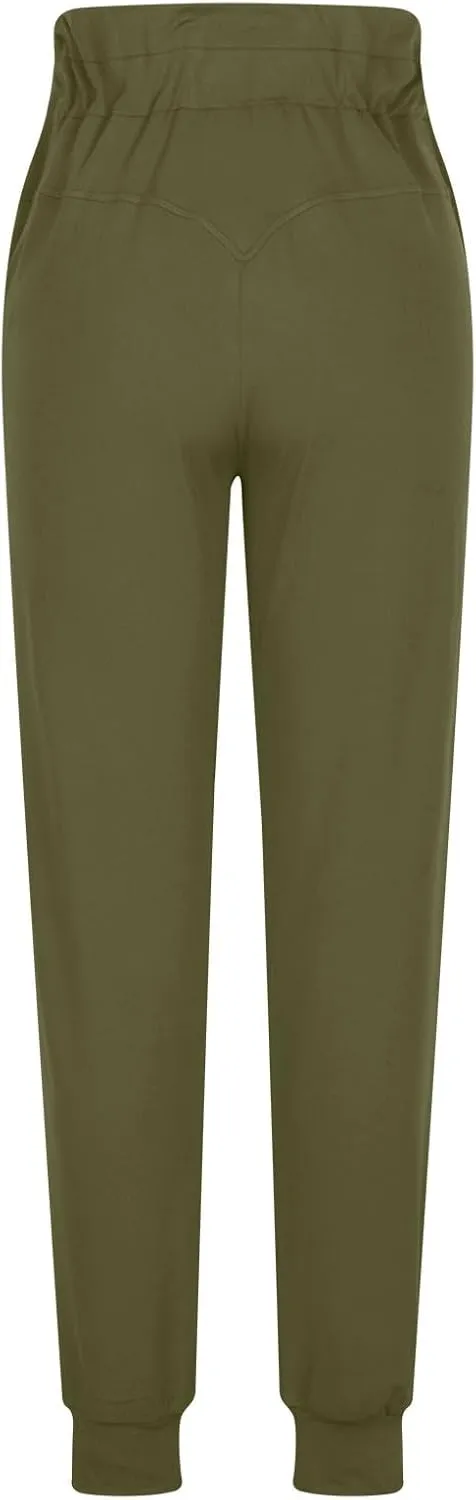 Womens Fleece Lined Joggers High Waisted Slim Fit Winter Warm Sweatpants Drawstring Yoga Hiking Pants with Pockets