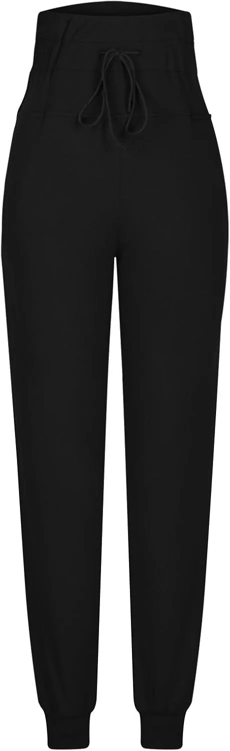 Womens Fleece Lined Joggers High Waisted Slim Fit Winter Warm Sweatpants Drawstring Yoga Hiking Pants with Pockets