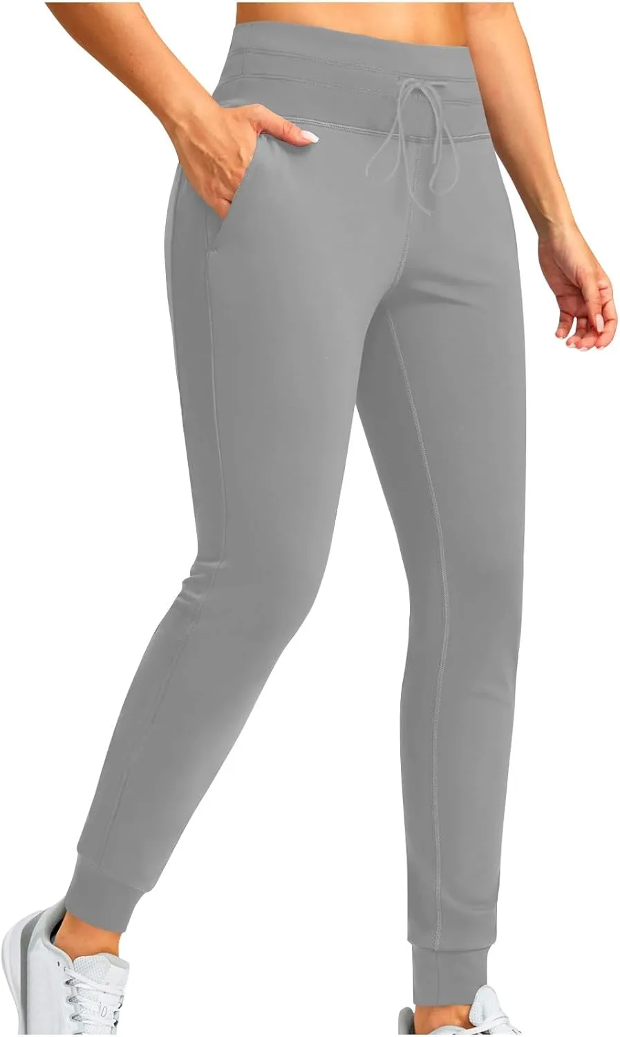 Womens Fleece Lined Joggers High Waisted Slim Fit Winter Warm Sweatpants Drawstring Yoga Hiking Pants with Pockets