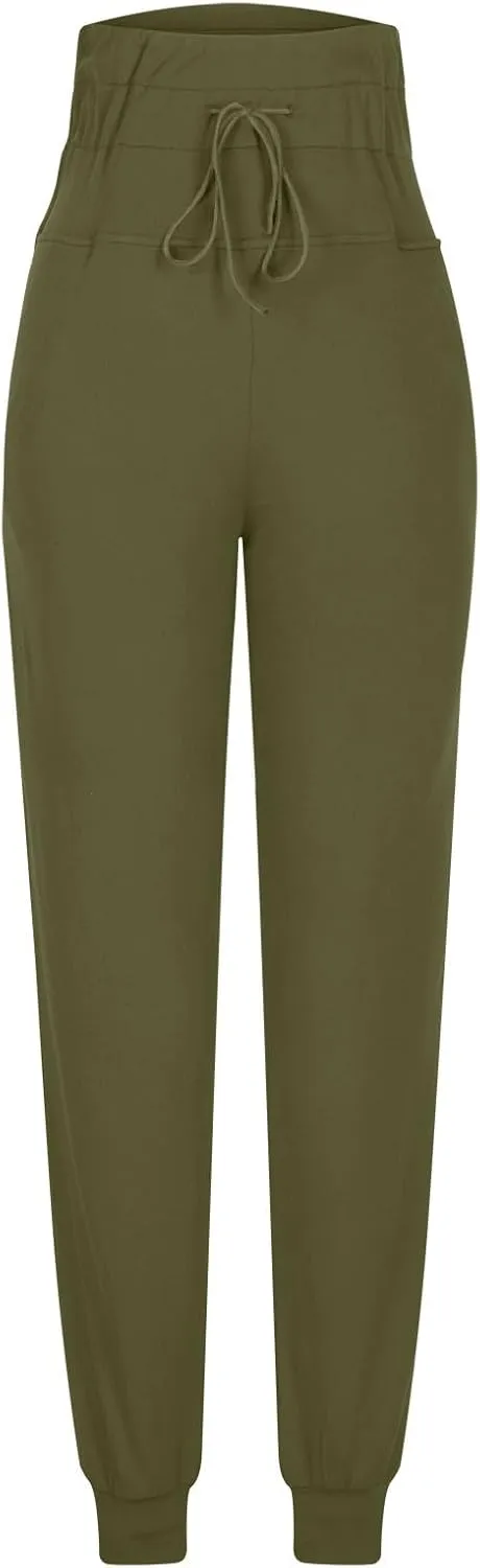 Womens Fleece Lined Joggers High Waisted Slim Fit Winter Warm Sweatpants Drawstring Yoga Hiking Pants with Pockets