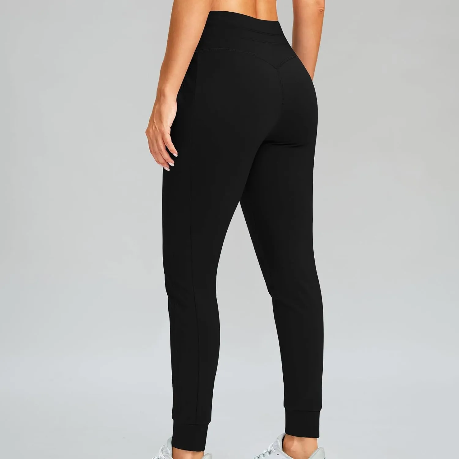 Womens Fleece Lined Joggers High Waisted Slim Fit Winter Warm Sweatpants Drawstring Yoga Hiking Pants with Pockets