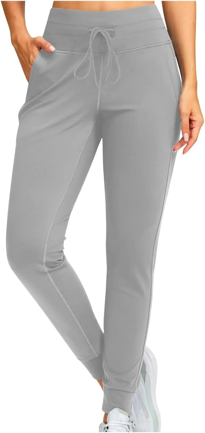 Womens Fleece Lined Joggers High Waisted Slim Fit Winter Warm Sweatpants Drawstring Yoga Hiking Pants with Pockets