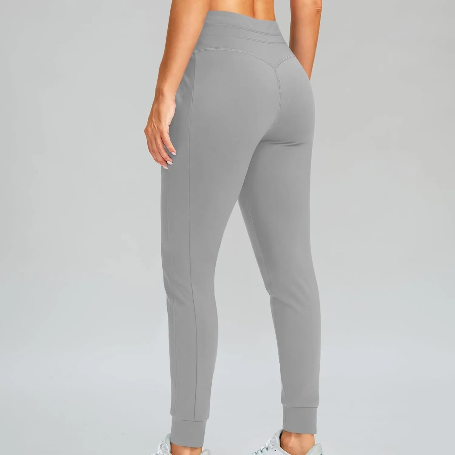 Womens Fleece Lined Joggers High Waisted Slim Fit Winter Warm Sweatpants Drawstring Yoga Hiking Pants with Pockets