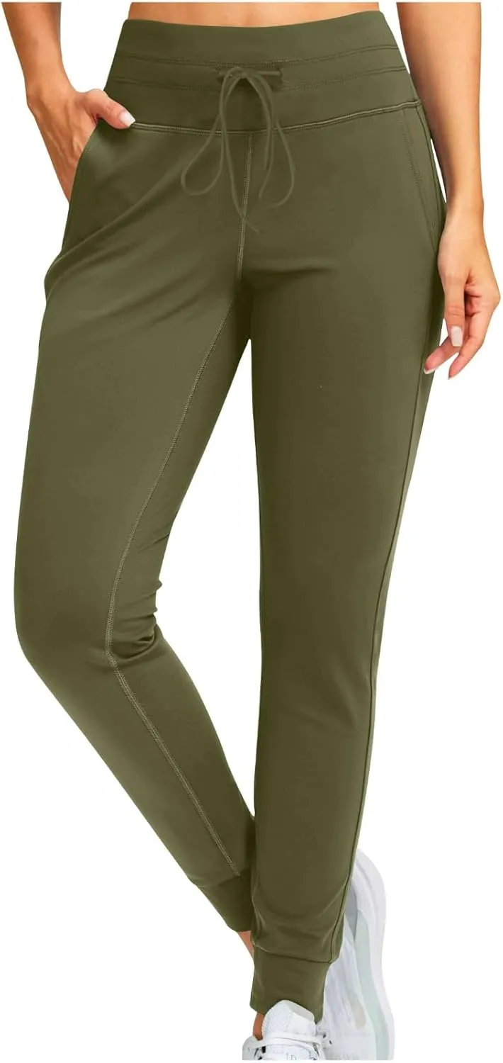 Womens Fleece Lined Joggers High Waisted Slim Fit Winter Warm Sweatpants Drawstring Yoga Hiking Pants with Pockets