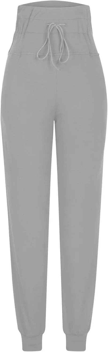 Womens Fleece Lined Joggers High Waisted Slim Fit Winter Warm Sweatpants Drawstring Yoga Hiking Pants with Pockets