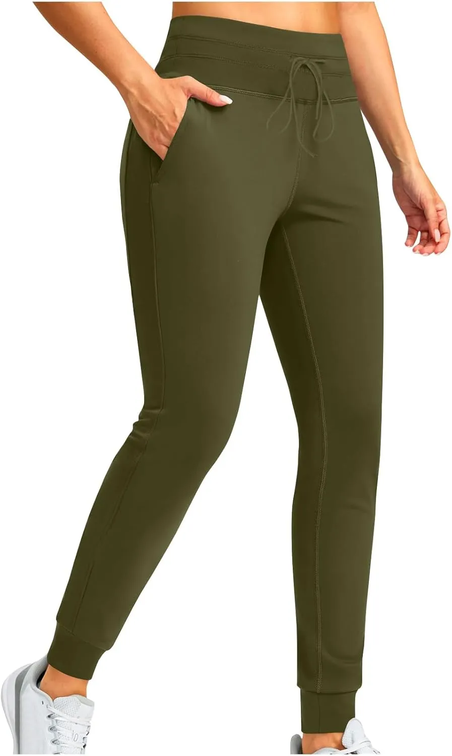 Womens Fleece Lined Joggers High Waisted Slim Fit Winter Warm Sweatpants Drawstring Yoga Hiking Pants with Pockets
